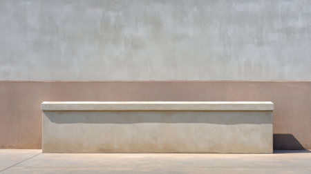 This image showcases a minimalist concrete bench against a smooth wall, featuring neutral tones, capturing the essence of modern design and serene outdoor spaces.の素材