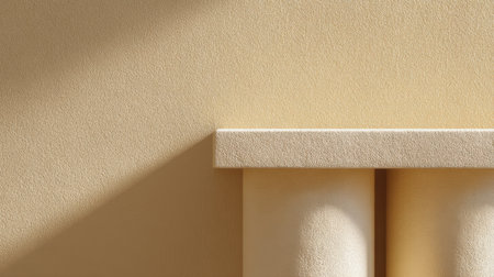 A close-up view of a textured wall and column creates an elegant minimalist aesthetic with warm neutral tones, perfect for modern design inspiration and interior decor.の素材