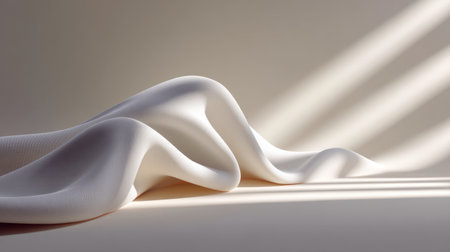 A serene composition featuring soft white fabric elegantly draped over a surface, illuminated by gentle natural light, creating a tranquil and minimalist atmosphere.の素材