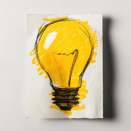 This artistic sketch features a vibrant yellow light bulb against a clean white background, symbolizing ideas and innovation, perfect for creative projects.の素材