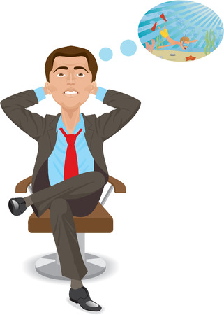 Man is dreamming about vacation. Isolated on whiteのイラスト素材