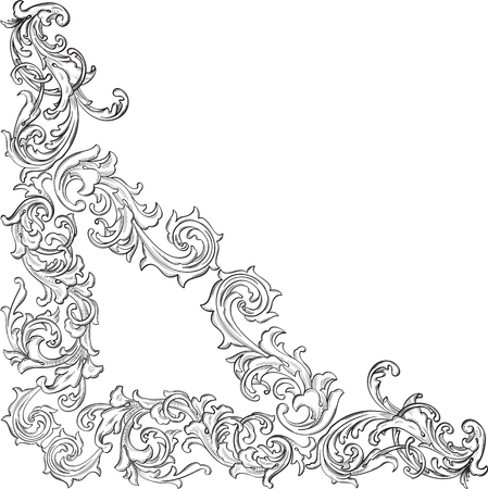 Acanthus leaf retro corner pattern is on whiteのイラスト素材