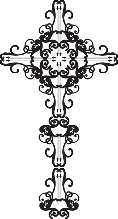 Ornate baroque black cross on whiteのイラスト素材