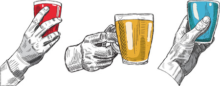 Set of hands of glass/ Isolated on whiteのイラスト素材