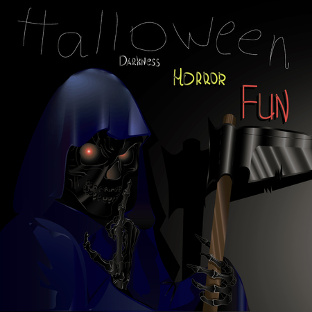 illustration with death with reaper at darkness for halloweenのイラスト素材