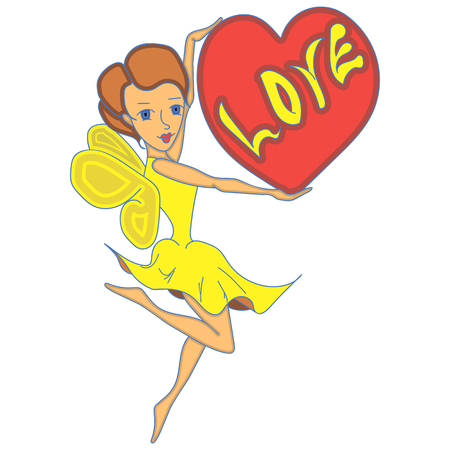 illustration with fairy and big heart with loveのイラスト素材