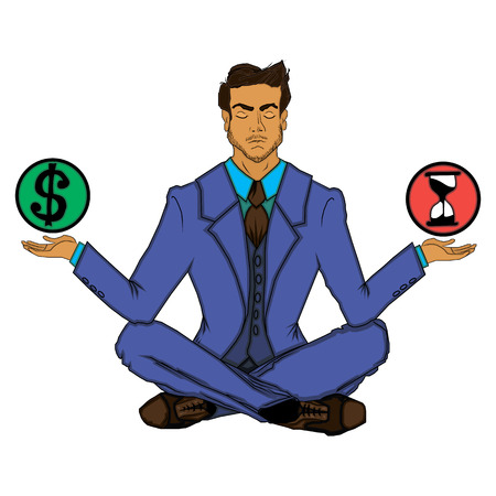 illustration with businessman and balance of time and moneyのイラスト素材