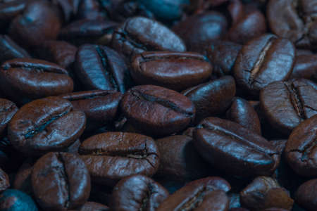 Coffee grains close-up in the moonlight