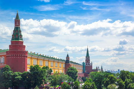 MOSCOW, RUSSIA - JUNE 24, 2016: Moscow Kremlin towers and Alexander Garden, aerial panoramaのeditorial素材