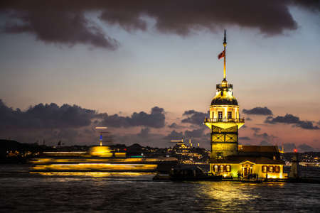 Maiden tower in Istanbul on a sunsetの写真素材