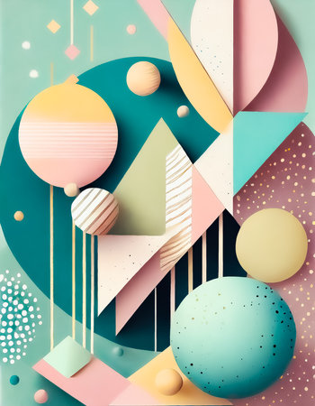 Abstract geometric background with pastel colors. 3D rendered illustration.の素材