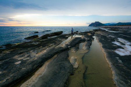 Beautiful seascape at sunset in Phuket, Thailandの写真素材