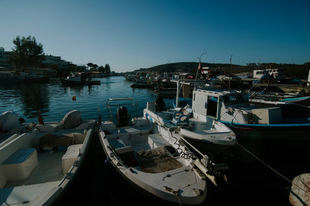 Fishing boats in the port of Kefalonia, Greeceの写真素材