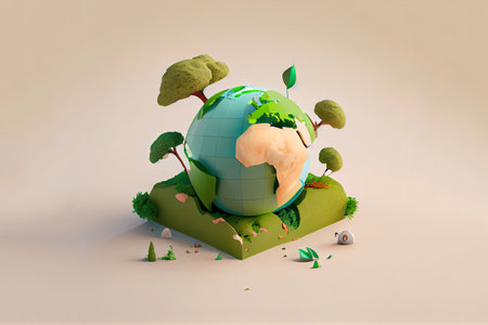 Earth with trees and grass. eco concept. 3D illustration.の素材
