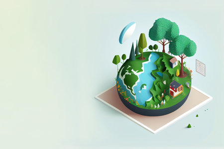 isometric earth globe with trees and houses. 3d vector illustrationの素材