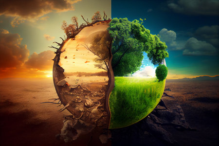 Ecology concept. Green planet in the shape of a globe.の素材
