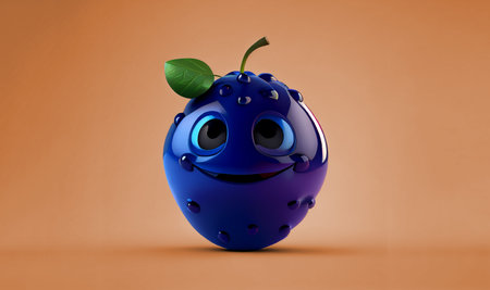 "A charming 3D cartoon character of a blueberry, with an adorable face and a vibrant shade of blue. Adds a delightful touch to any project or designの素材