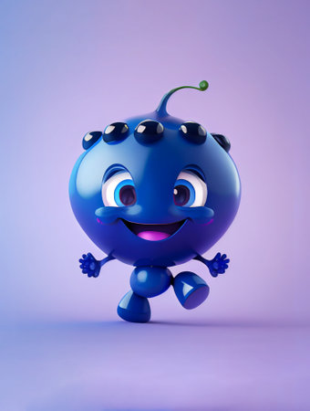"A charming 3D cartoon character of a blueberry, with an adorable face and a vibrant shade of blue. Adds a delightful touch to any project or designの素材