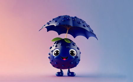"A charming 3D cartoon character of a blueberry, with an adorable face and a vibrant shade of blue. Adds a delightful touch to any project or designの素材