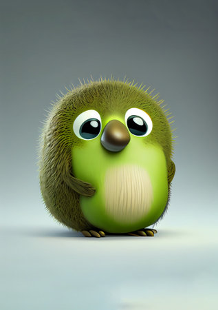 A charming 3D cartoon character of a kiwi, with an adorable face and vibrant green color. Adds a playful and refreshing touch to any project or designの素材