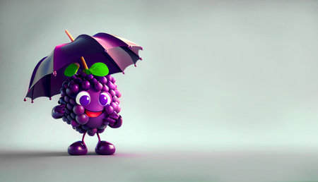 A delightful 3D cartoon character of grapes, showcasing adorable expressions and a purple hue. Adds a playful and fruity charm to any project or designの素材
