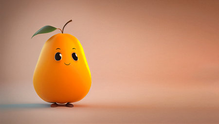 A lovable 3D cartoon character of a mango, with an irresistible smile and a luscious orange color. Adds a tropical and delightful touch to any project or designの素材