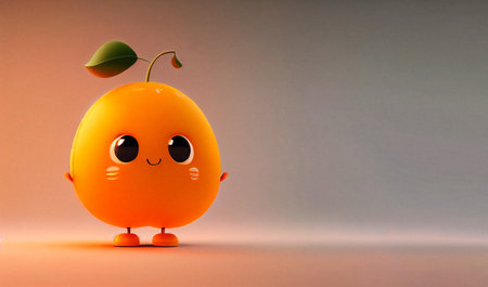 A charming 3D cartoon character of an orange, radiating cuteness with its adorable face and vibrant orange color. Perfect for adding a playful and refreshing touch to designsの素材
