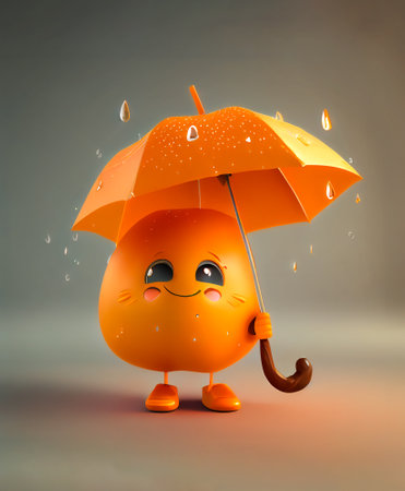 A charming 3D cartoon character of an orange, radiating cuteness with its adorable face and vibrant orange color. Perfect for adding a playful and refreshing touch to designsの素材