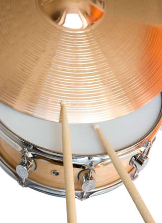 snare drum, drumsticks and ride cymbal