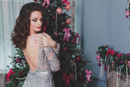 Christmas portrait of a beautiful girlの写真素材