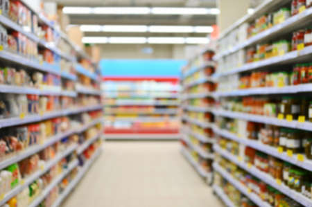 Supermarket showcases. Blurred background on the theme of trade