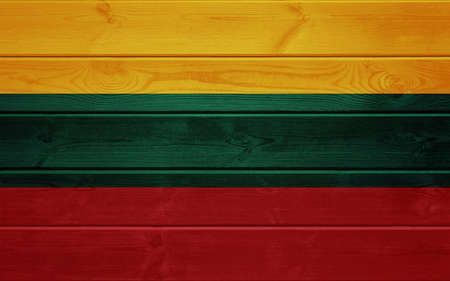 Lithuania flag on an old wooden surface. Old wood textureの写真素材