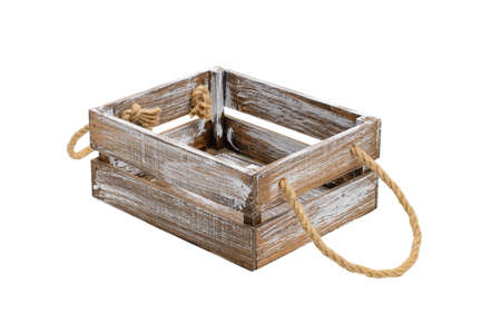 Wooden vintage box for flowers or gifts on a white background. An isolated object.の写真素材
