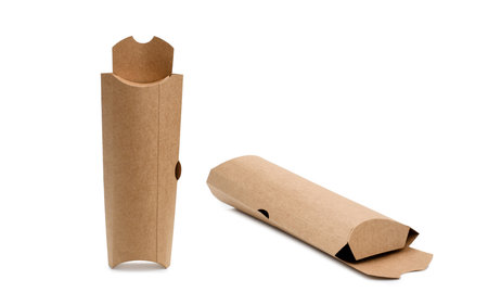 Paper packaging for doner kebab and shawarma on a white background. Two angles, isolated object.の写真素材