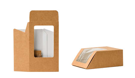 Small paper container for fast food on a white background. Container folded and unfolded.の写真素材