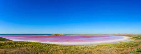 Panorama of a salty pink lake. landscape.の写真素材