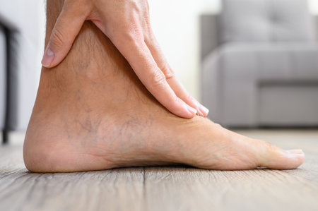 Close-up of varicose veins on the foot of a male leg.の写真素材