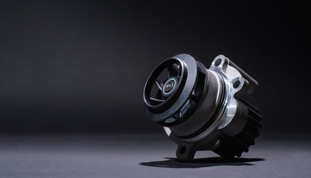 Automotive detail on a black background. Spare part of the cooling system on a dark background. copyspace.の写真素材