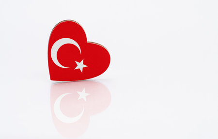 Flag of Turkey in the shape of a heart on a white background. The concept of patriotism. copyspace.の写真素材