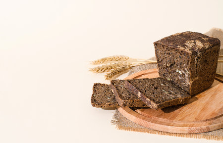 Fresh sliced âârye bread for breakfast on a yellow background.の写真素材