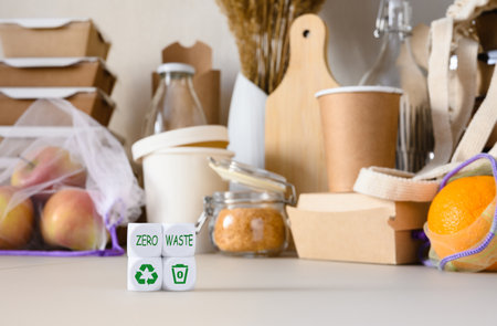 Zero waste life. Cubes with recycling and zero waste symbols. plastic environmental protectionの写真素材