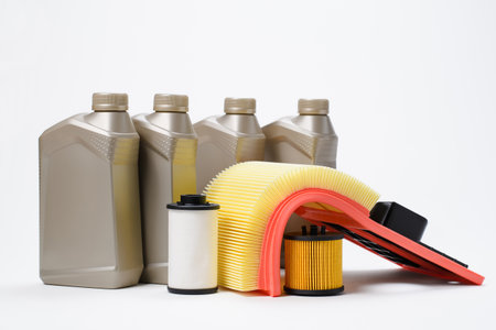 Set of filters and engine oil for car repair