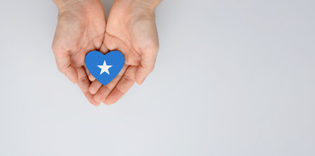 The national flag of Somalia in female hands. Flat lay, copy space.の写真素材