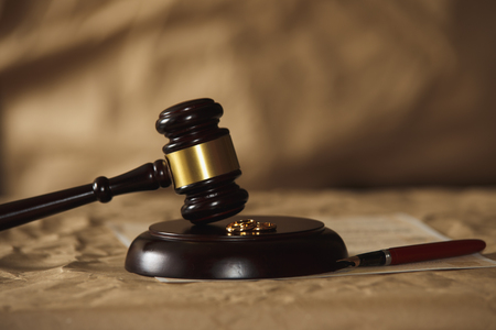 Judge gavel with lawyers advice legal at law firm in background. Concepts of law.の写真素材