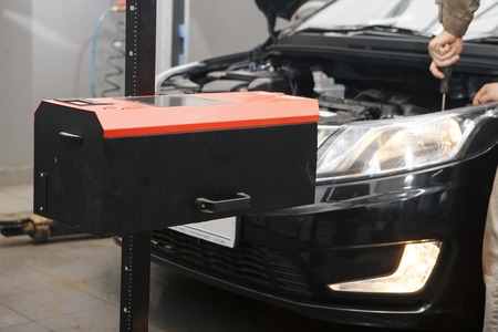 Mechanic working on a diesel filter, close upの写真素材