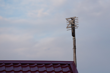 Yagi DVBT tv reception antenna installed on the wall. Broadband signal receptionの写真素材