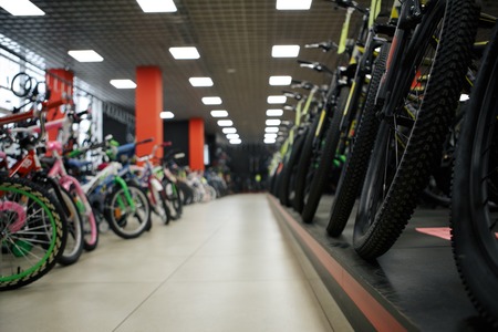 Bicycle shop, rows of new bikes, cycle sport storeの写真素材