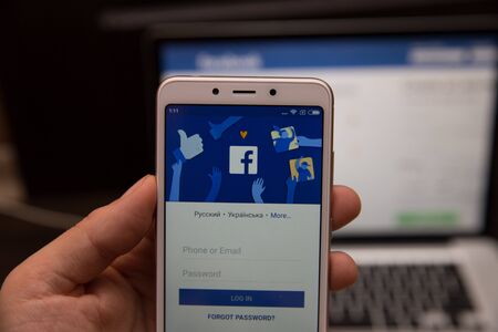 Tula, Russia - November 28, 2018: Facebook social media app logo on log-in, sign-up registration...