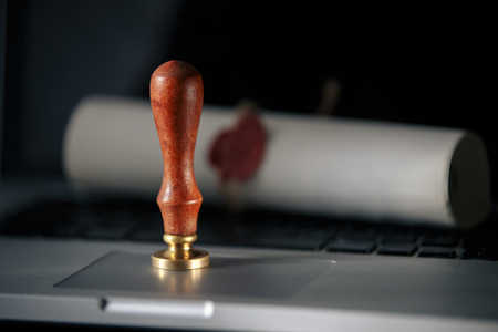 Notary public wax stamper and wax sealの写真素材