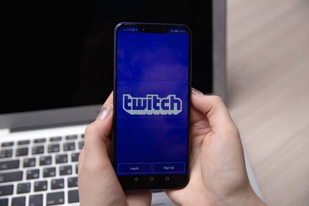 Tula, Russia - November 28, 2018: Screen with TWITCH Gaming APP LOGOのeditorial素材